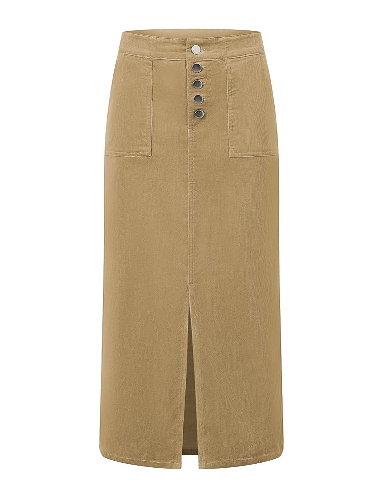 luvamia Corduroy Skirts for Women Midi Length High Waisted Button Fly Fall Casual Elastic Waist L... | Amazon (US)