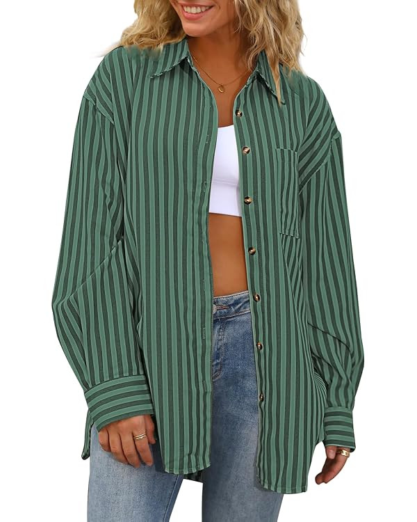CHYRII Women's Striped Button Down Long Sleeve Blouse | Amazon (US)
