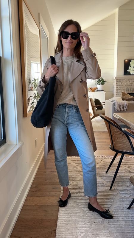 Similar trench coats linked
Sweater runs big, I went down a size to XS
Jeans I’m in my bigger size for a slouchier fit, 26
Shoes true to size

#LTKover40 #LTKSeasonal #LTKshoecrush