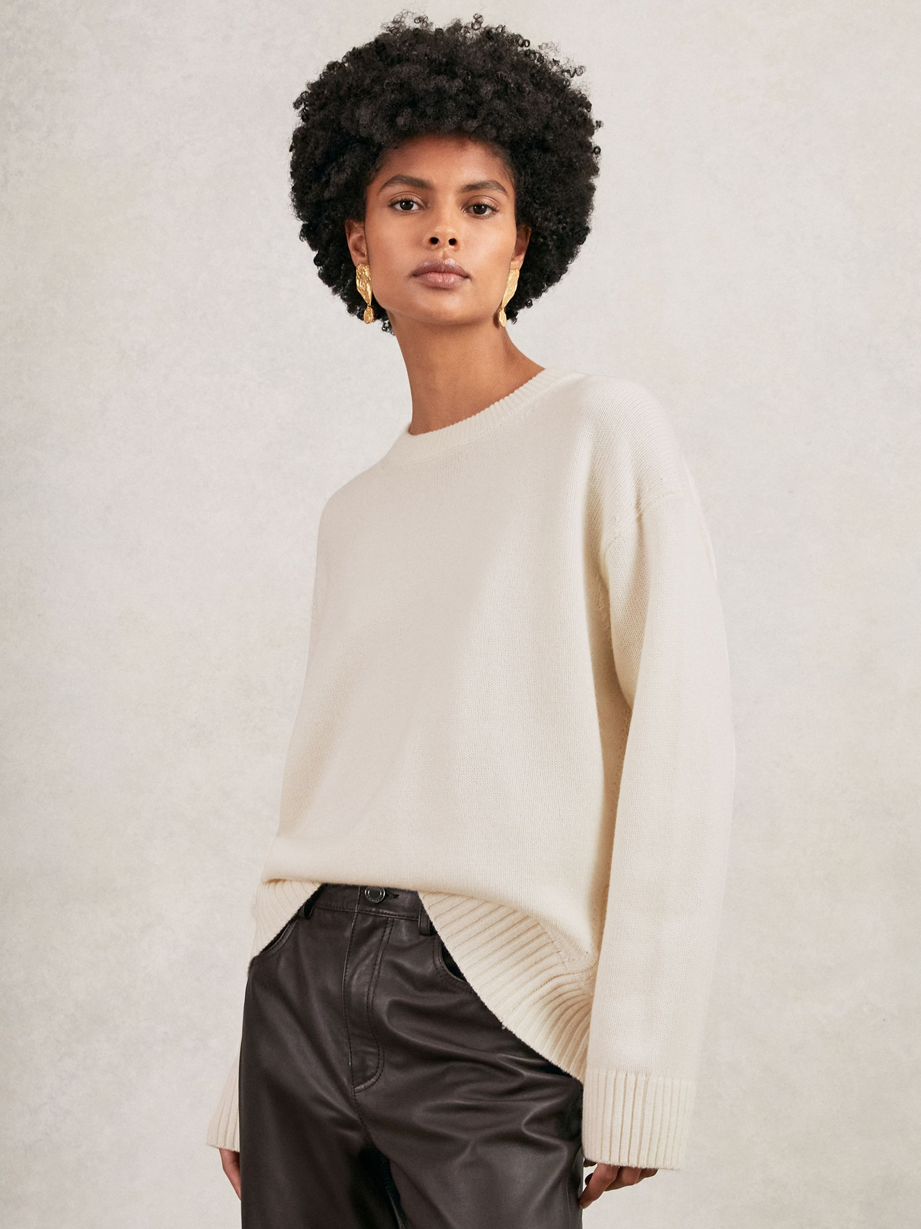 Reiss Wool-Cashmere Crew-Neck Jumper in Cream - REISS | Reiss UK