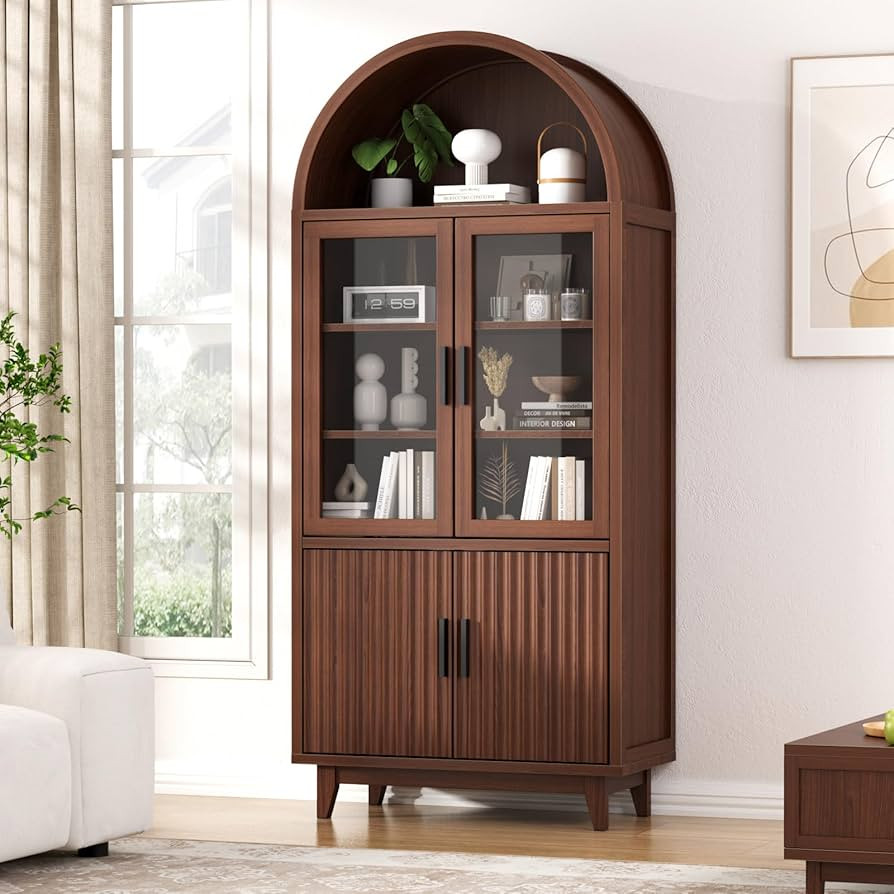 Arched Storage Cabinet 70.8" Tall, Modern Fluted Door Cabinet with Tempered Glass and Adjustable ... | Amazon (US)