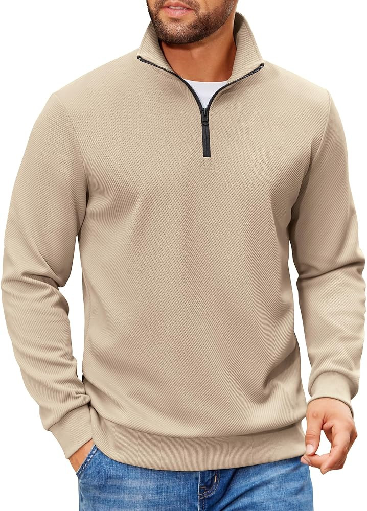 COOFANDY Mens Quarter Zip Pullover Sweatshirts Lightweight Long Sleeve Mock Neck Sweater Polo | Amazon (US)