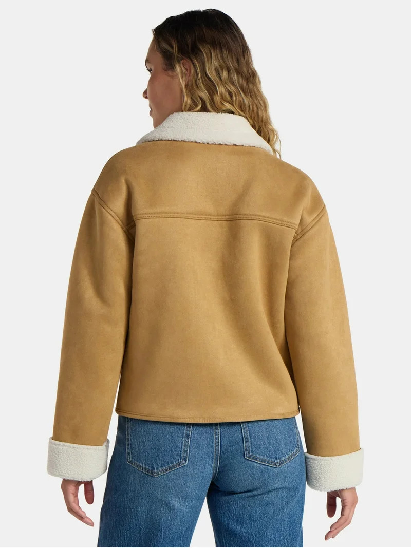 Time and Tru Women's and Women's Plus Bonded Faux Shearling Jacket, Sizes XS-2X | Walmart (US)