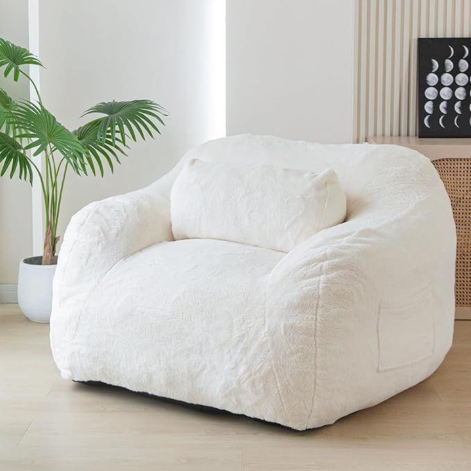 MAXYOYO Giant Bean Bag Chair with Pillow, Faux Fur Bean Bag Sofa for Adults Large Fluffy and Comf... | Amazon (US)