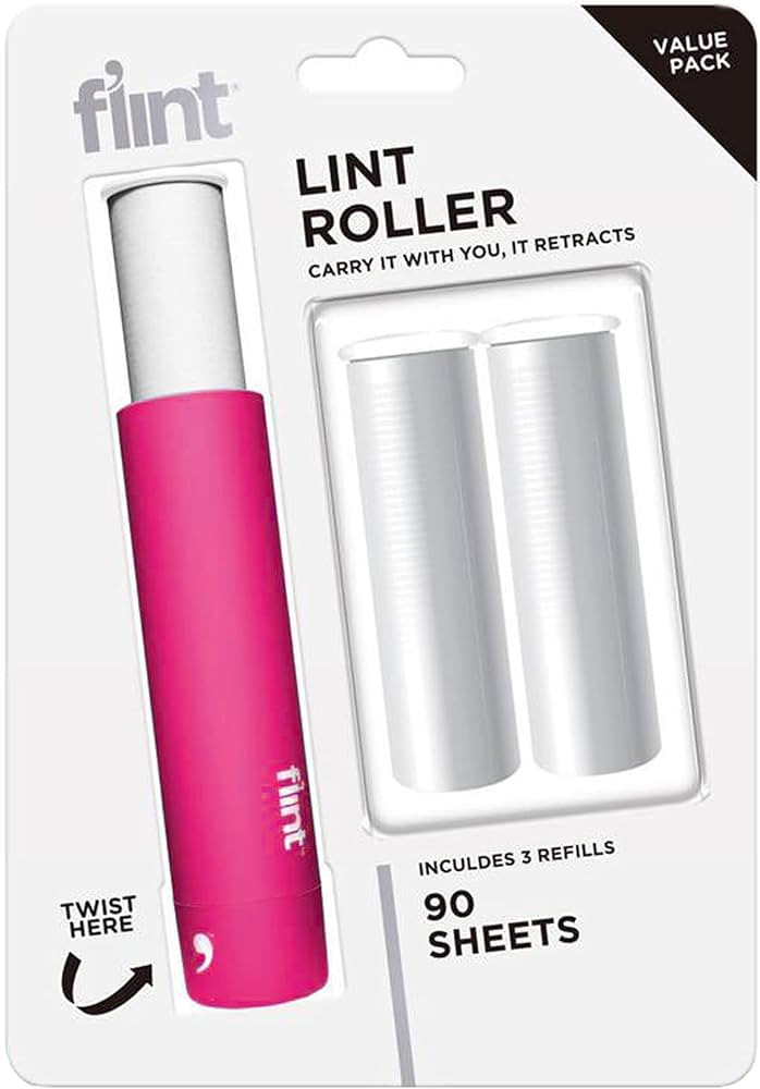 Flint Classic Retractable Lint Roller - Refillable Travel Lint Roller - 90 Sheets (Pink) | Amazon (US)