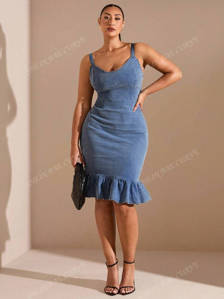 Stretchy Mermaid Sleeveless Denim Dress | SHEIN