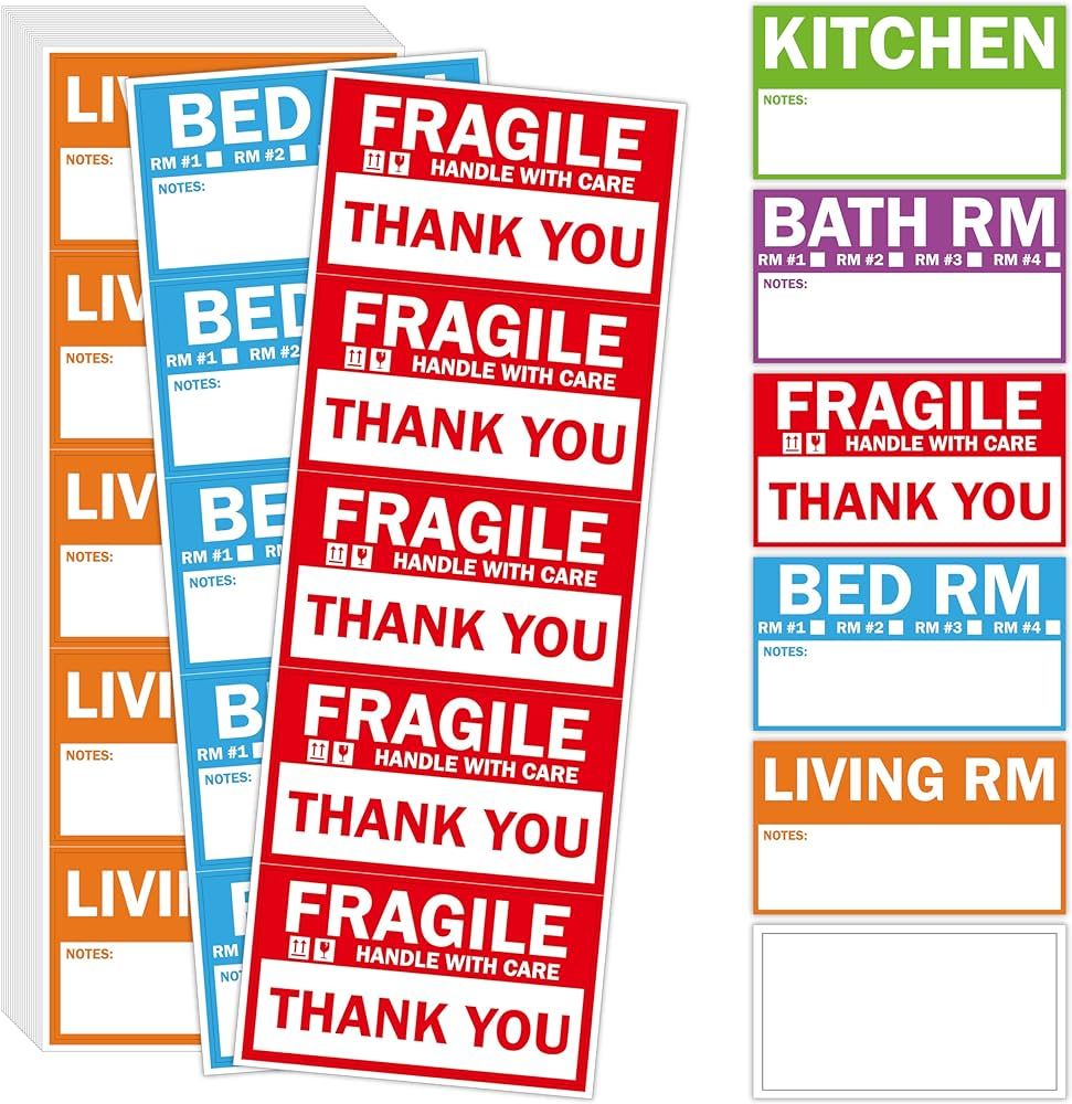 120PCS Home Moving Labels, 5 Color Coding Labels Packing Box Stickers with 20 Fragile Stickers & ... | Amazon (US)