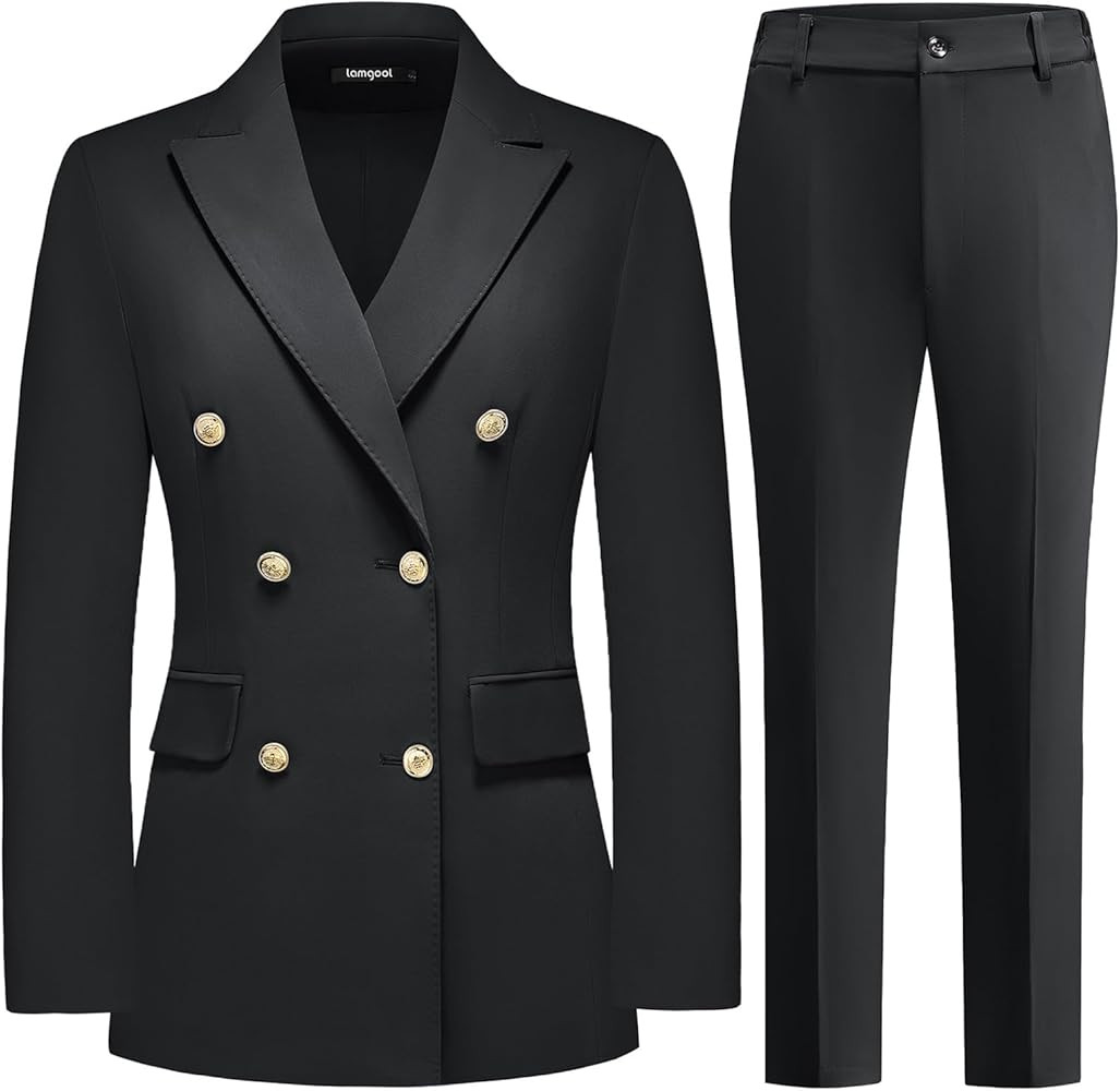 Lamgool Women Pants Suit Double Breasted 2 Piece Blazer Set Work Casual Jacket Outfits for Busine... | Amazon (US)