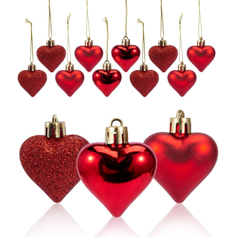 Adeeing Valentine's Day Heart Ornaments 36pcs Heart Shaped Baubles Hanging Decorations for Christ... | Walmart (US)
