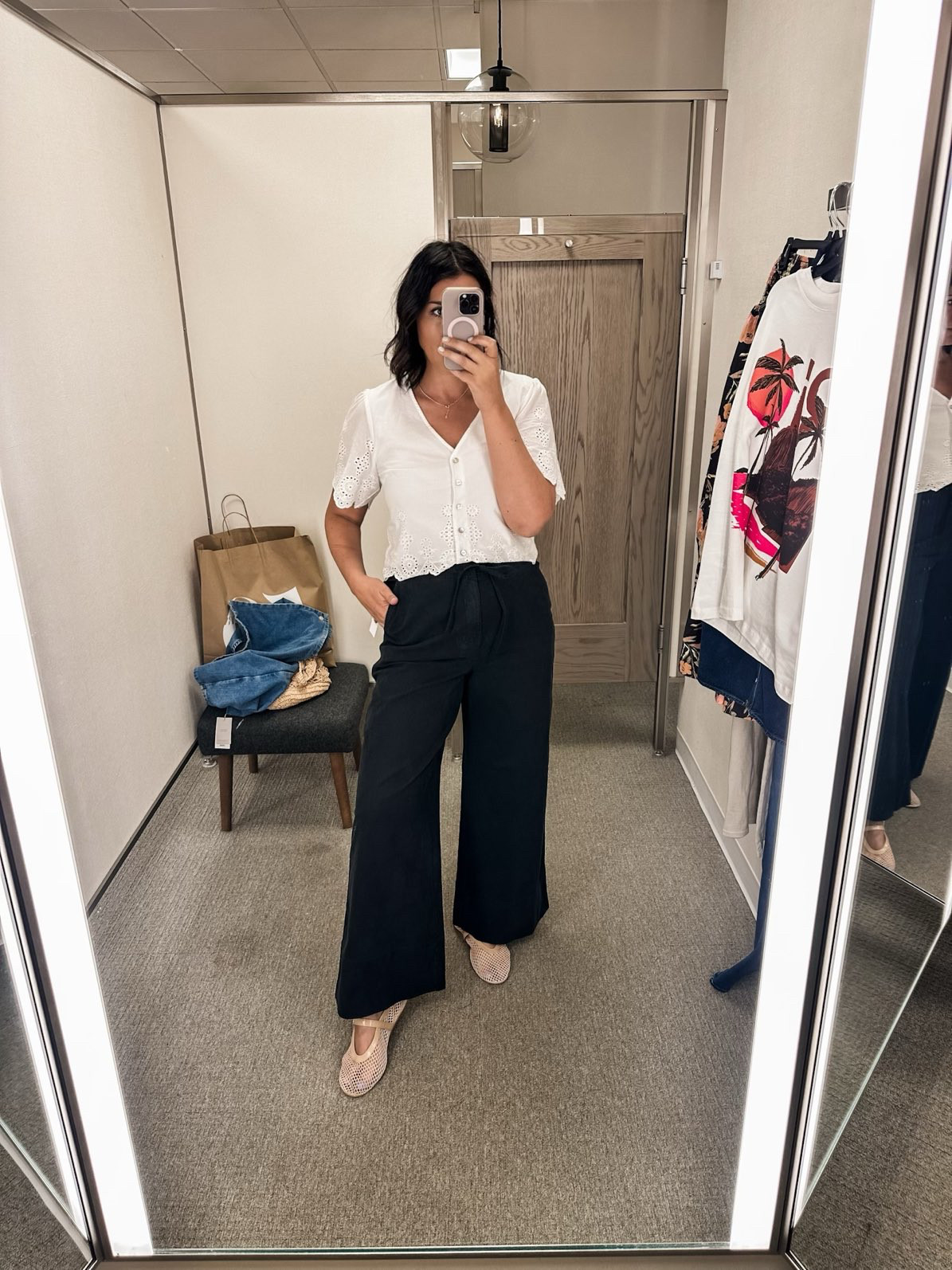 Love this pair of pants and honestly they are easy to look over in the sale. But if you have a more causal place of work but you still need to wear things other than denim, this is a nice pair of trousers! They lean more casual, but still very tailored. I am in the medium, fit is TTS. VERY flattering as well!

(This top is from Evereve! I’m in the medium but it runs small at the chest.) 

 