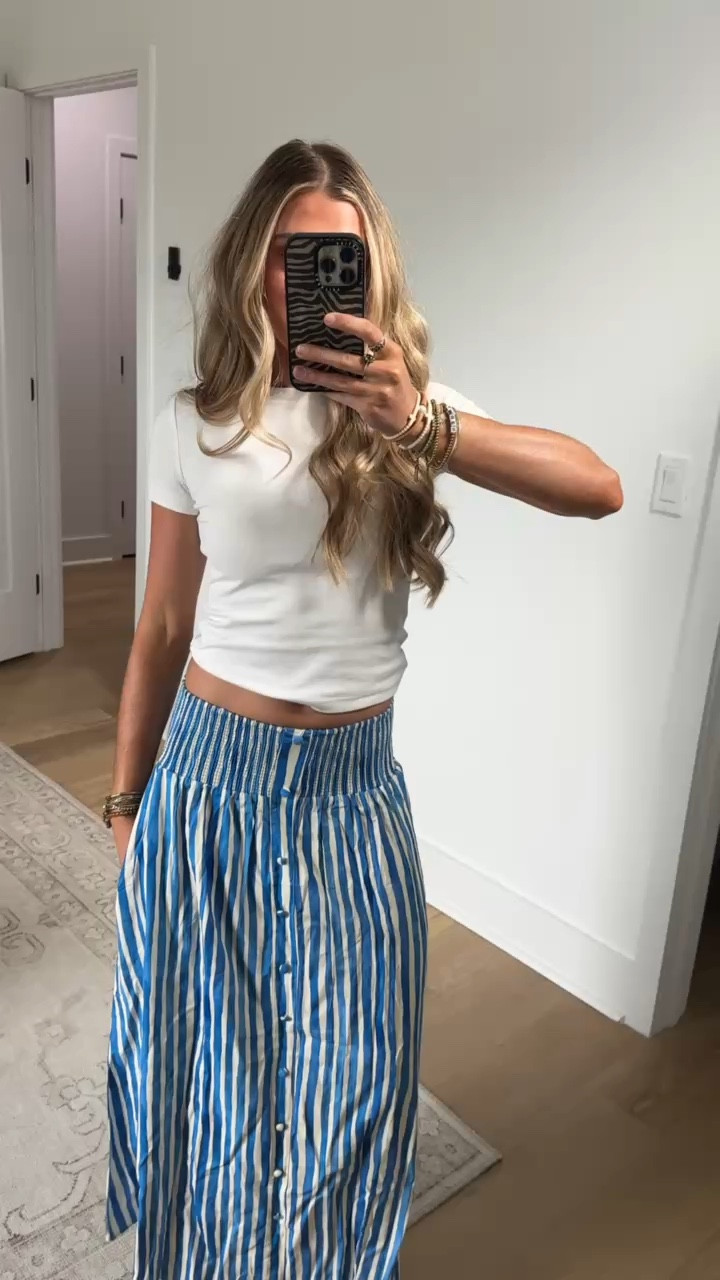 Amazon size small InterNos Womens Striped Maxi Skirt Trendy Front Buttons Elastic Waistband A-Line Boho Long Skirt with Pockets

#LTKootd #LTKSaleAlert #LTKdayinmylife