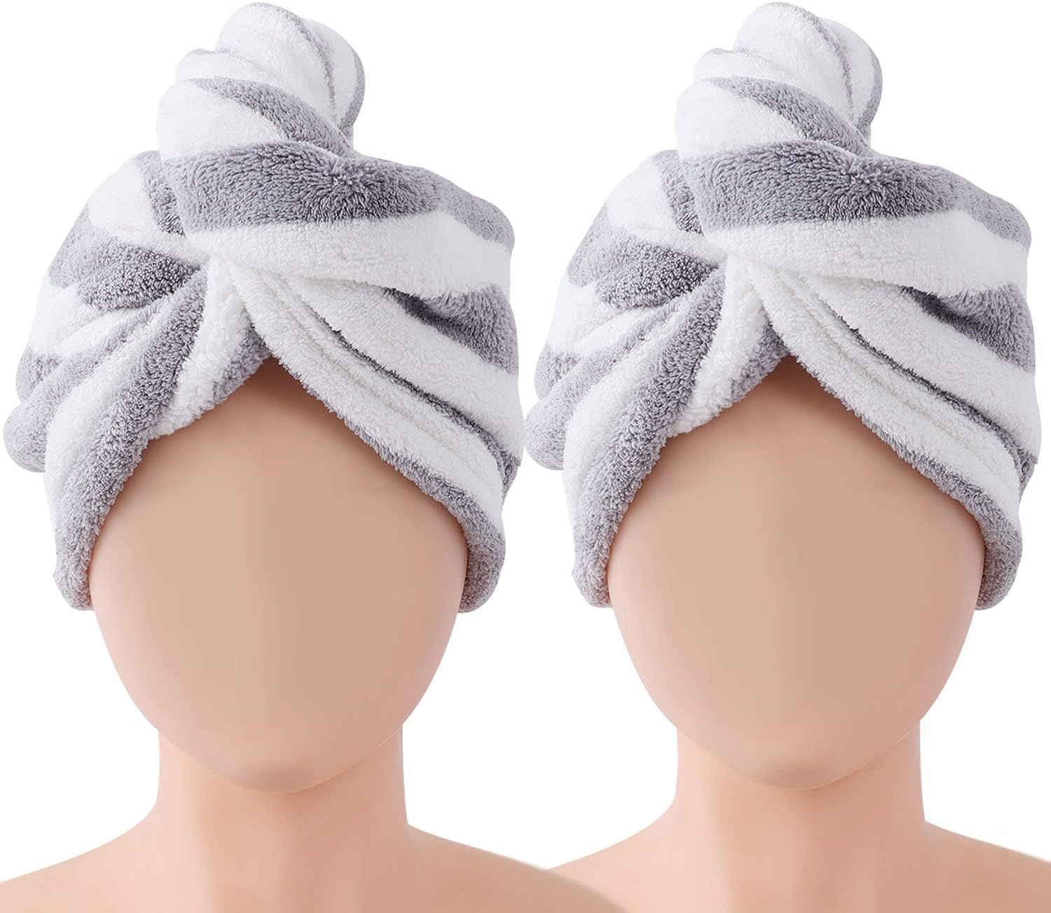 2 Microfiber Hair Towel Wraps, Fast Dry, Super Absorbent Dry Hair Hat for Women, Soft Bath Head T... | Amazon (CA)