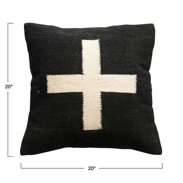 Wool Blend Pillow with Swiss Cross, Black & Cream Color | Bed Bath & Beyond