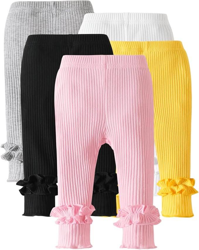 U·nikaka Toddler and Baby Girl Stretchy Flare Pants with Ruffle Fleece Pants and Leggings 5-Pack | Amazon (US)