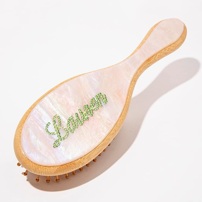 Handmade Rhinestone Initial Hairbrush - Natural Wooden Bamboo Brush for All Hair Types, Hair Styl... | Amazon (US)