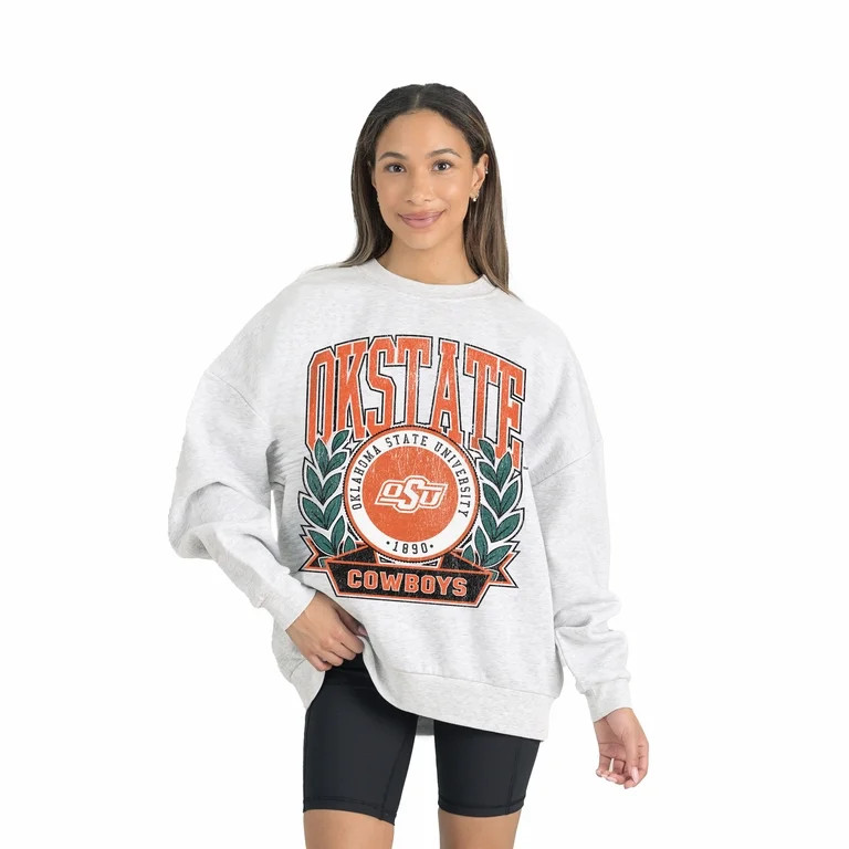 Women's Gameday Couture Gray Oklahoma State Cowboys Premium Fleece Drop Shoulder Oversized Pullov... | Walmart (US)