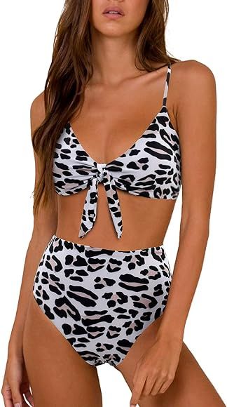 Womens High Waisted Bikini Set Tie Knot High Rise Two Piece Swimsuits Bathing Suits | Amazon (US)