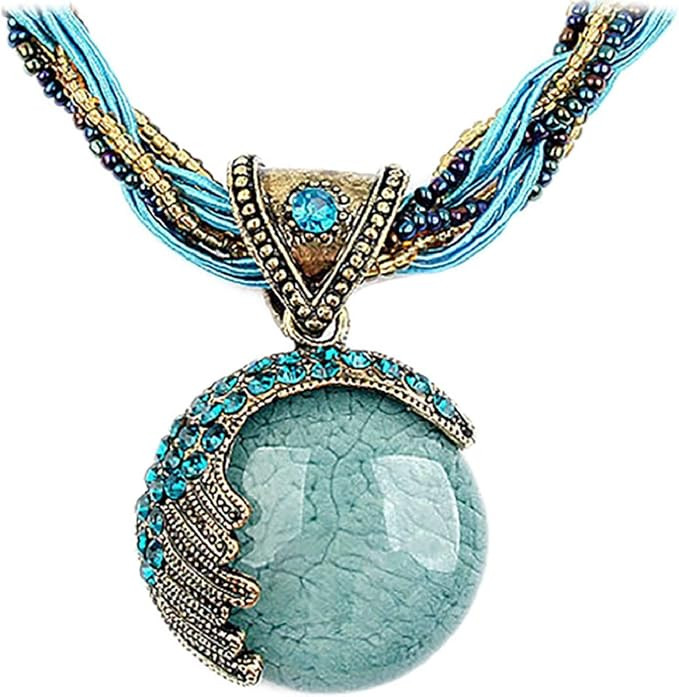 Harlorki Women Lady Retro Vintage Bohemian Style Twist Woven Rope Chain Turquoise Rhinestone Pend... | Amazon (US)