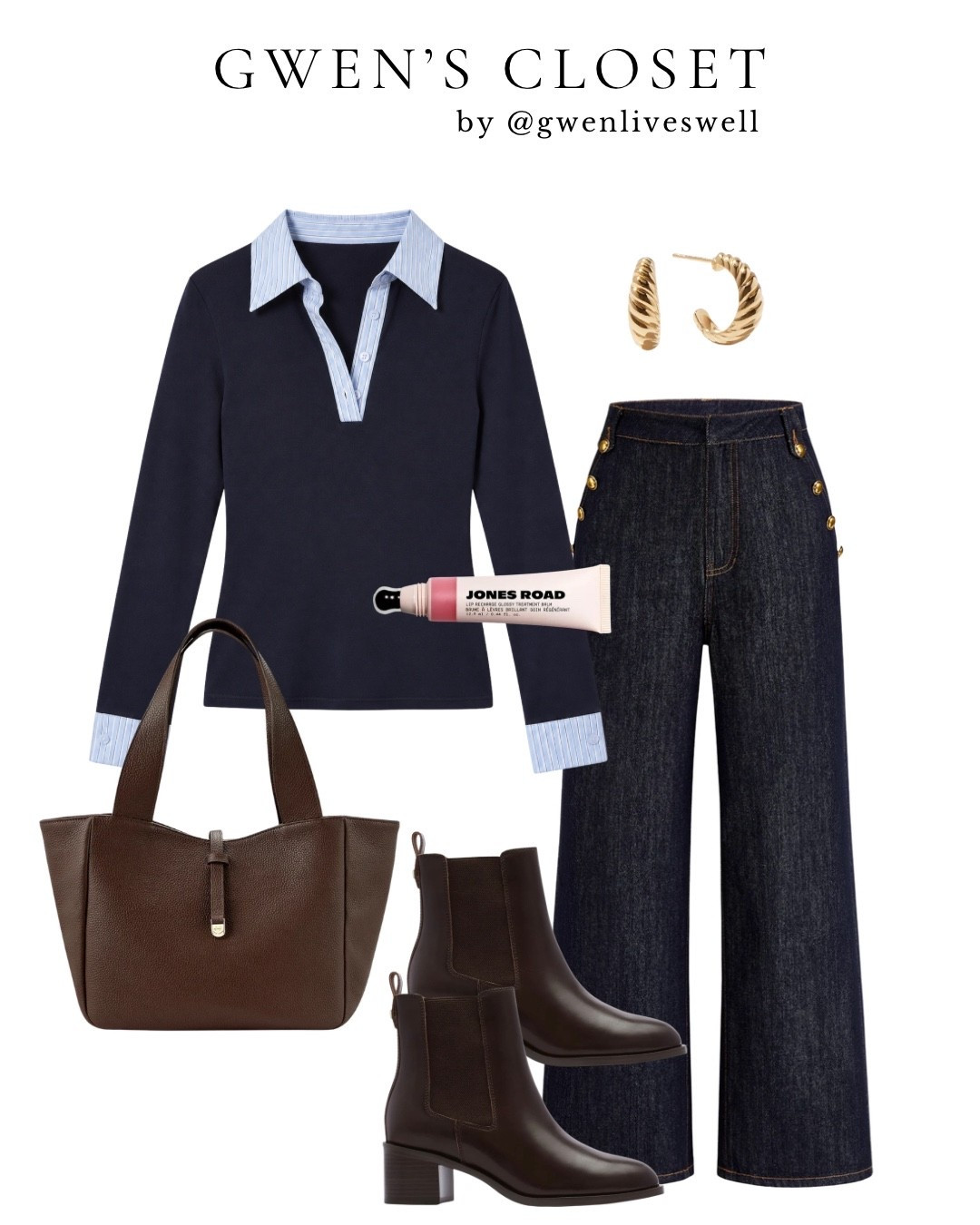 Navy, dark denim and chocolate brown might be one of my favorite fall combinations. 🤎 

This layered-look top from @Commense gives you that crisp shirt-under-a-sweater look without having to think about it, and I love it with these dark wide-leg jeans. Brown ankle boots, gold hoops and a roomy leather tote finish everything off. It’s polished enough for lunch or a casual meeting but still comfortable enough for everyday.

Enjoy 12% off Commense sitewide with code GWENLIVESWELL_12.

First-time Quince shoppers can save 10% off w/code INFG-25GWENLIVESWELL10.

Save 20% off FRANKIE4 with code F4_GWEN20.

#commense #fallstyles

#LTKootd #LTKgrwm #LTKOver40