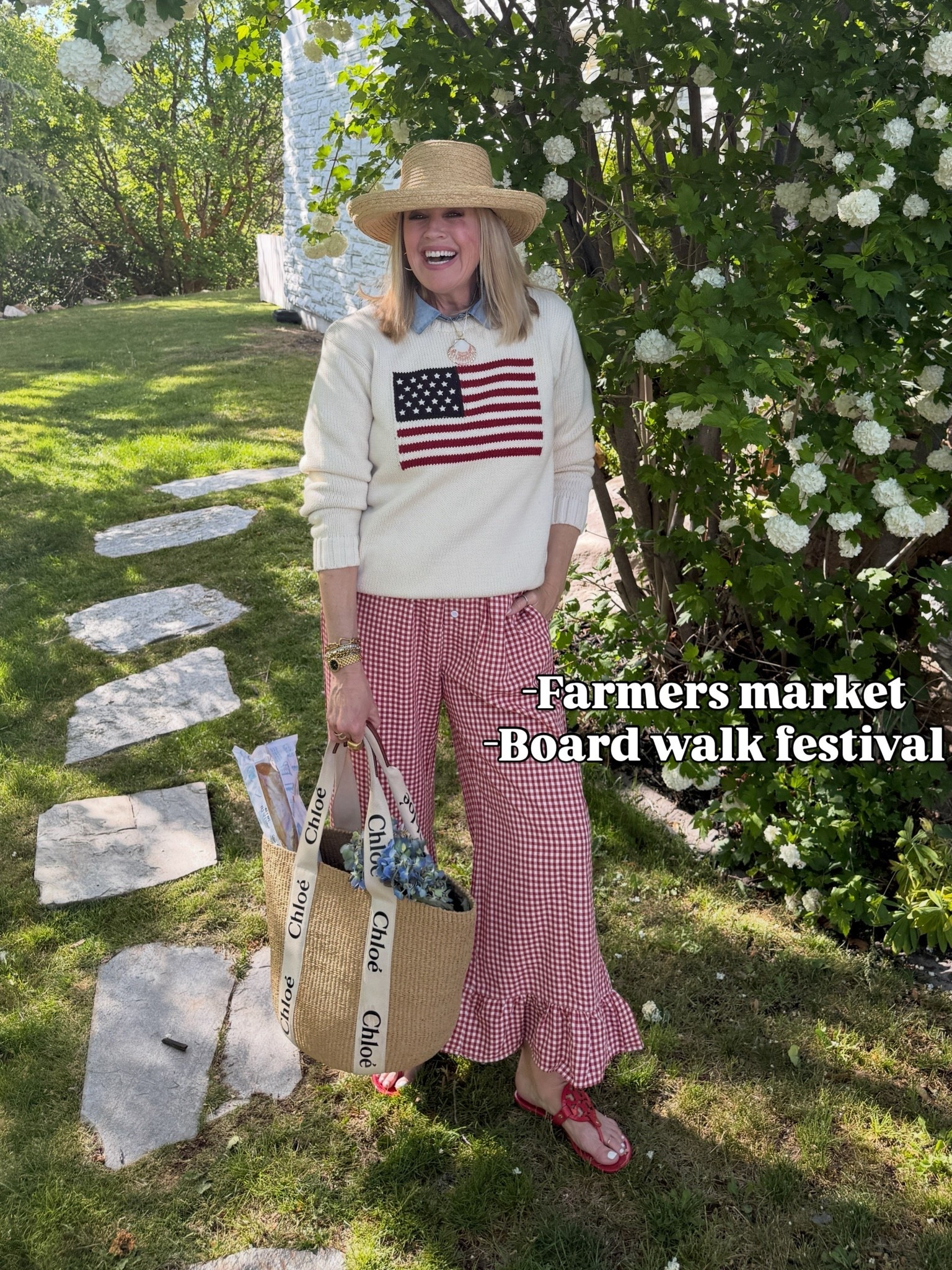 —Ralph Lauren —
Inspired Summer 

If American coastal summer vibes is your vibe… let’s be friends

Mixing a few saves and splurges to create this look…. 

Can you believe these Tuckernuck vibe gingham ruffled hem pants are under $45

Ralph Lauren flag sweater

Denim chambray short sleeve button up

Miller red sandals - Straw tote- Straw hat
Gold hoops - Shell  necklace

Comment “shop” for links 

Facebook friends use link ⬆️ to shop

#ralphlaurensummer #americansummer #flagsweater #gingham

#LTKgrwm #LTKootd #LTKSaleAlert