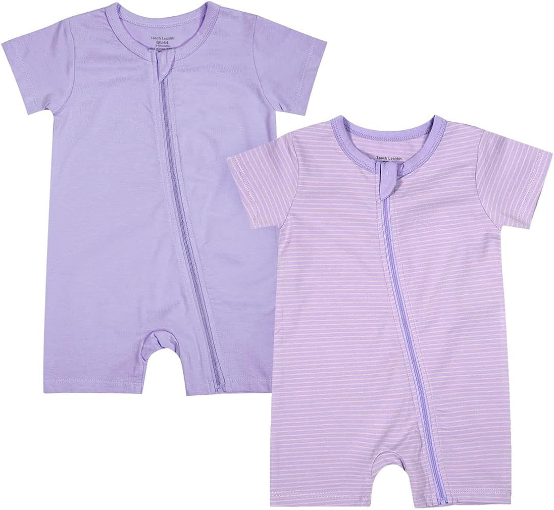 Teach Leanbh Baby Boys or Girls 2 Pack Pajamas Cotton Short Sleeve Zipper Romper Jumpsuits Sleep ... | Amazon (US)