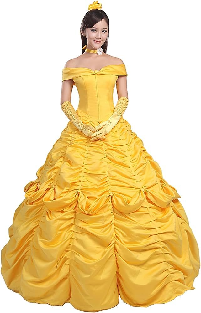 Ainiel Women's Cosplay Costume Princess Dress Yellow Satin (L, Style 1) | Amazon (US)