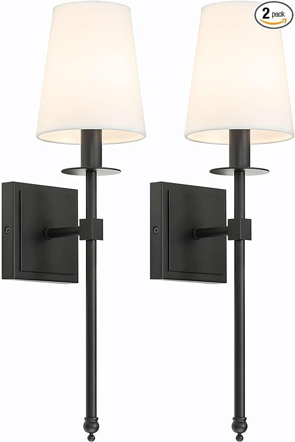 XiNBEi Lighting Black Wall Sconces Set of 2? Classic Sconces Wall Lighting with Flared White Fabr... | Amazon (US)