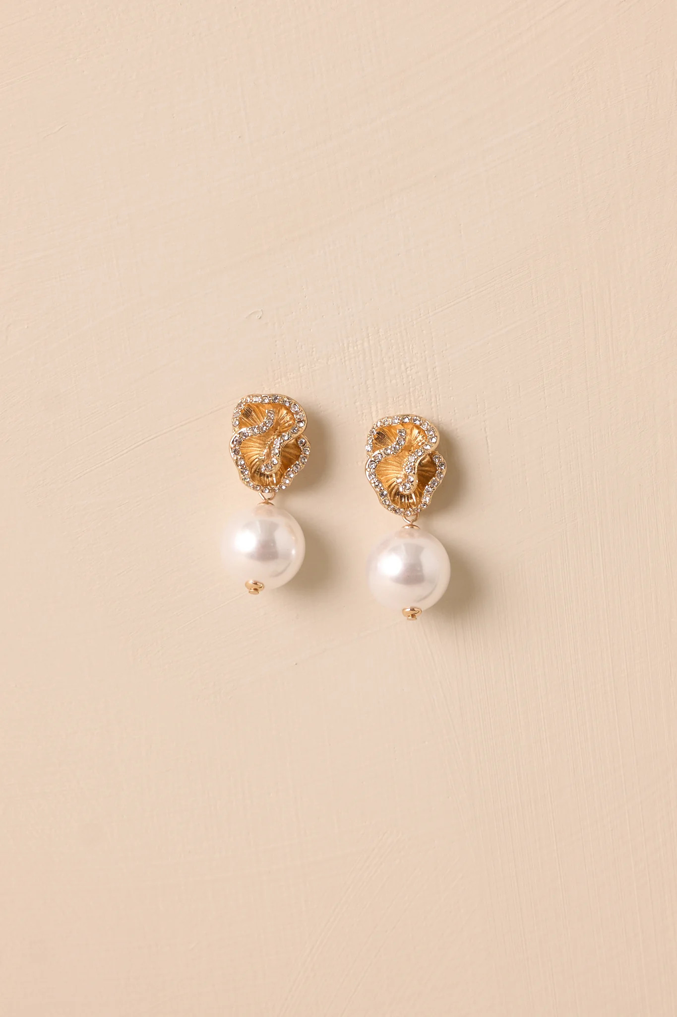 In The Loop Gold & Ivory Faux Pearl Drop Earrings | Red Dress