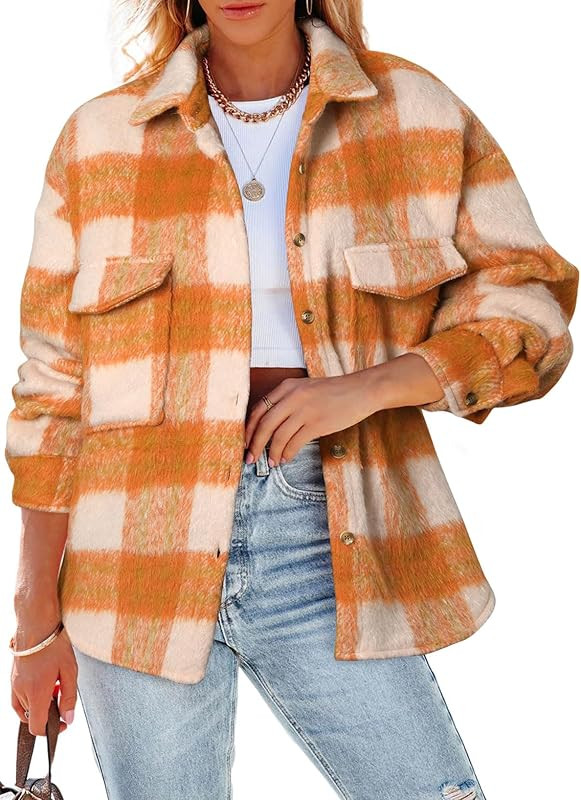 EVALESS Plaid Flannel Shirts for Women Casual Long Sleeve Button Down Shacket Jacket Fall Boyfrie... | Amazon (US)