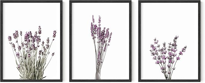 HAUS AND HUES Botanical Wall Art Frame - Set of 3 Calming Lavender Prints, Plant Posters, Frame F... | Amazon (US)