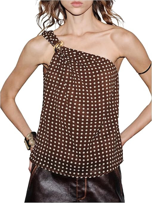 MakeMeChic Women's Polka Dots Off The Shoulder Top Chiffon Metal Decor Going Out Tops | Amazon (US)