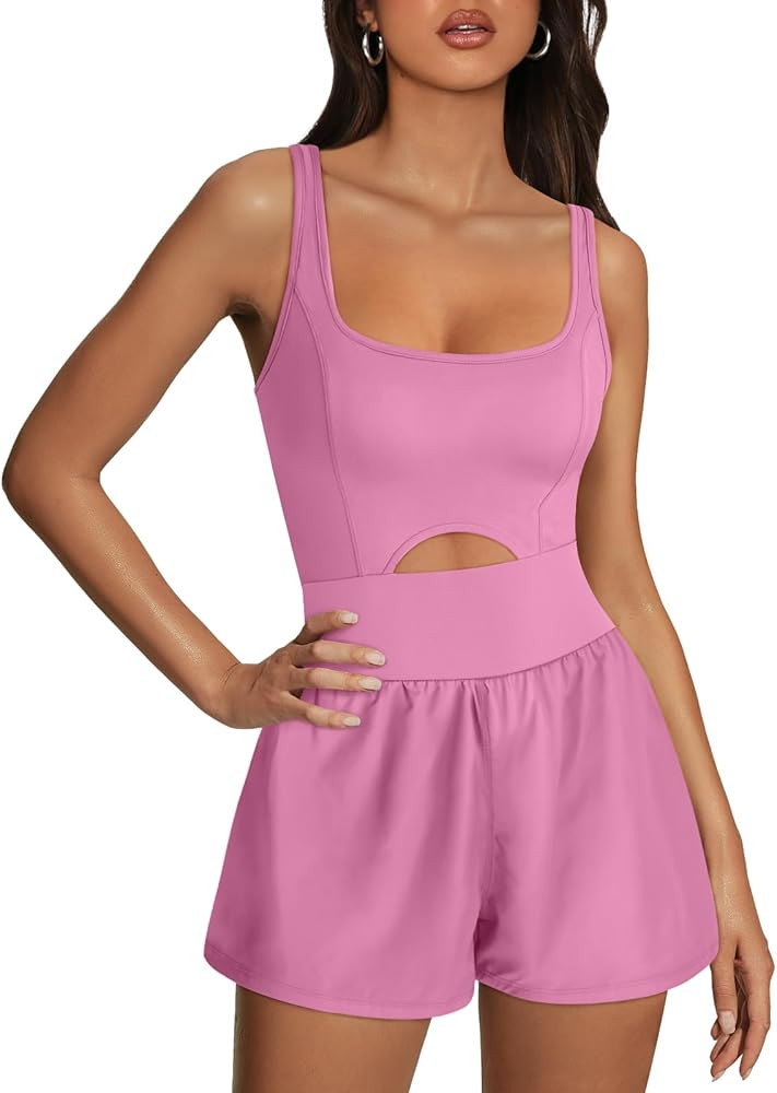 AUTOMET Womens Rompers Jumpsuits Casual One Piece Unitard Bodysuits Sleeveless Workout Outfits Yo... | Amazon (US)