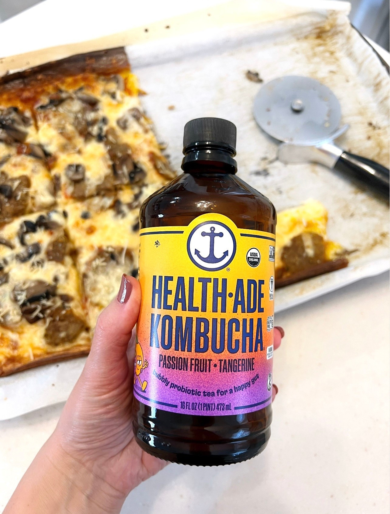 I am on a Kombucha kick right now!

Anyone love HEALTH ADE Kombucha as much as I do?

The passion fruit and tangerine is ☝🏻 one of my favorites.

Love all of the benefits of drinking this.

1.) Daily probiotics 
2.) Gut healthy acids
3.) Natural Antioxidants
4.) Real fruit juice/ Organic juice

The best part, the entire bottle is only 80 calories!


Also giving you the recipe to my cottage cheese pizza crust pizza in the background. If you’re looking for a high protein option, this is AWESOME!
Yummy! 

COTTAGE CHEESE CRUST PIZZA

16oz of Cottage Cheese
4 large eggs
1 teaspoon garlic salt
3/4 teaspoon Italian seasoning 
Pinch of black pepper 
Pinch of crushed red pepper 
Blend until smooth (food processor or blender)

Line baking sheet with parchment paper, nonstick spray or olive oil

Bake crust at 350 degrees for 30 minutes

Apply your favorite toppings and bake at 400 degrees for 15 minutes



#LTKfoodie #LTKfitnessgoals #LTKHome