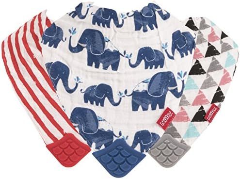 Nuby Reversible 100% Natural Cotton Muslin 3 Piece Teething Bib, Grey/Red/Blue, Arrows/Red Stripe... | Amazon (US)