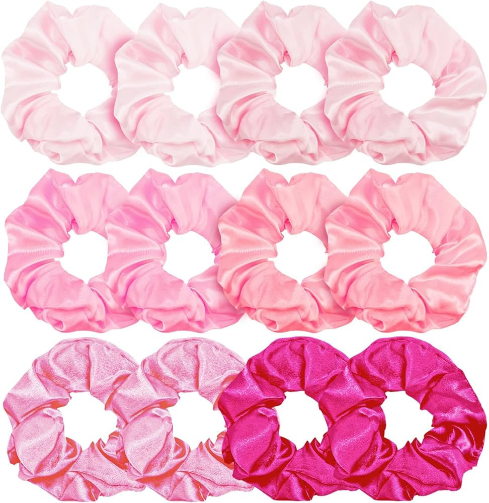 Pink Silk Hair Scrunchies for Women Girls 12Pcs Bulk for Thick Hair No Damage Hair Ties Accessori... | Amazon (US)
