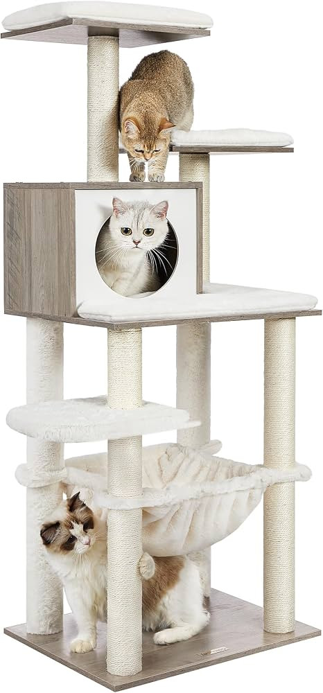 Feandrea Cat Tree, 56.3-Inch Contemporary Cat Tower, Multi-Level Condo | Amazon (US)