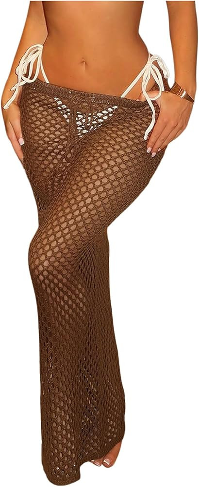 Milumia Women's Hollow Out Crochet Swimsuit Cover Up Skirt Beach Coverup Bodycon Maxi Skirt | Amazon (US)