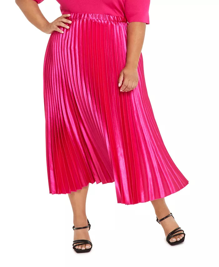 Anne Klein Plus Size Satin Pull-On Pleated Skirt - Macy's | Macy's
