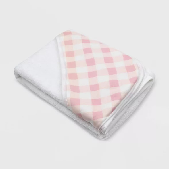 Honest Baby Girls' 3pc Organic Cotton Plaid Hooded Bath Towel Set - Pink | Target