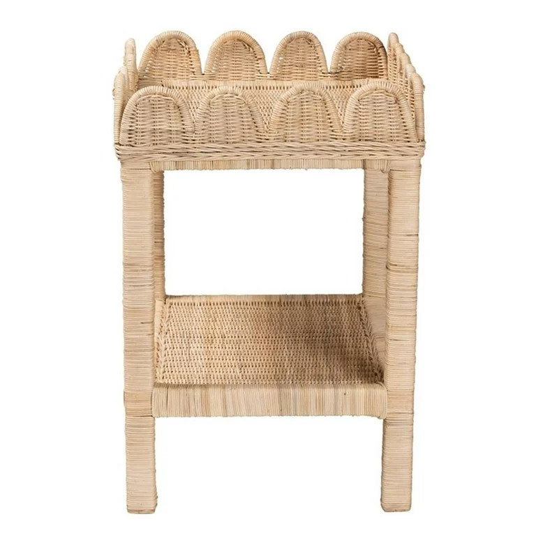 bali & pari Sumana Bohemian Scallop Natural Rattan and Mahogany Side Table | Walmart (US)
