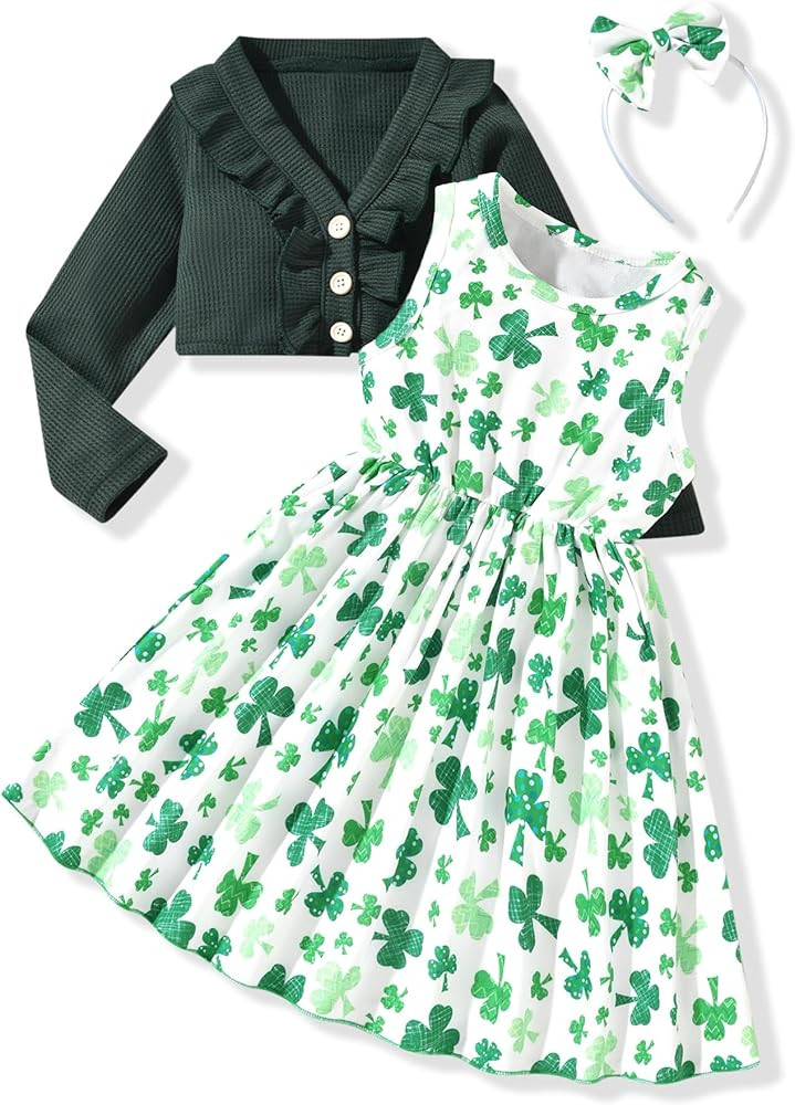 HINTINA Toddler Little Girls Dress And Cardigan Sets 2 Piece Floral Print Sleeveless Dress and Lo... | Amazon (US)