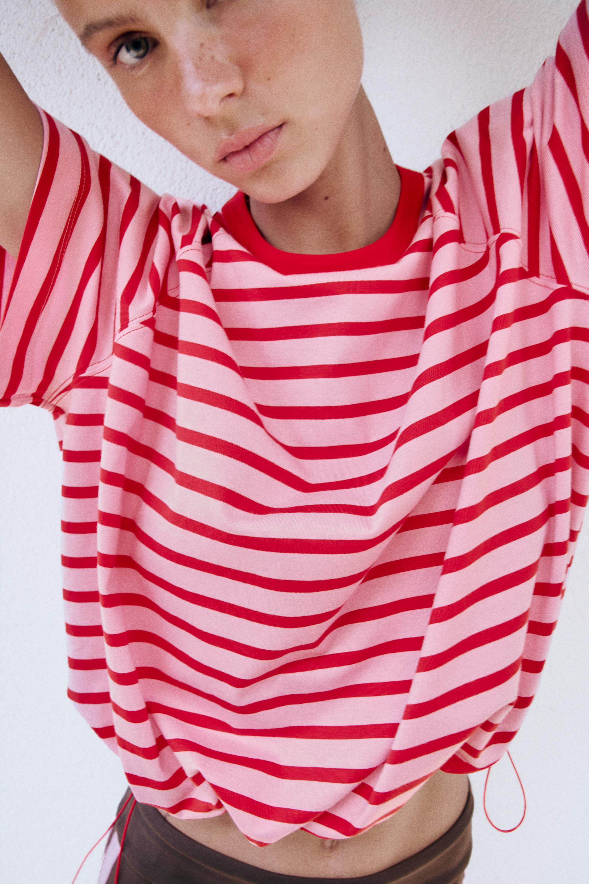 STRIPED T-SHIRT WITH STOPPERS | Zara US