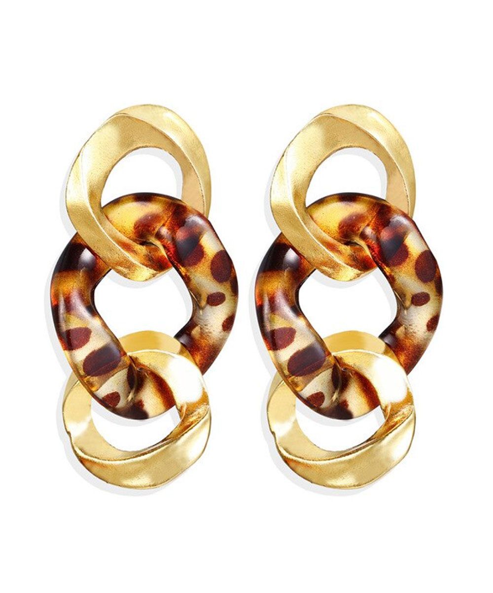 Don't AsK Women's Earrings Gold, - Imitation Tortoise & Goldtone Link Drop Earrings | Zulily