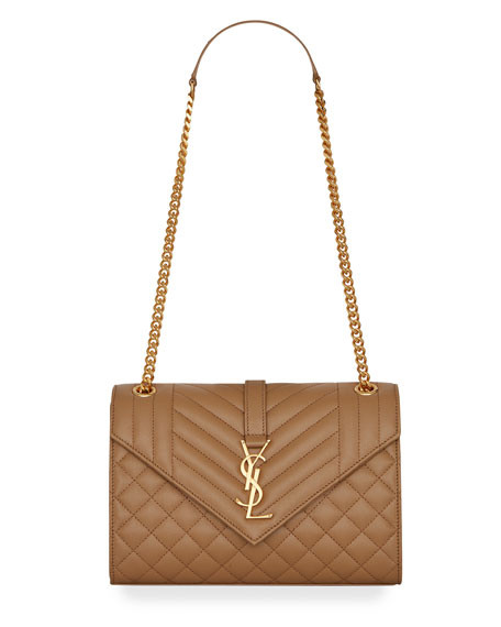 Medium Tri-Quilted Matelasse Grain de Poudre Flap Shoulder Bag, Golden Hardware | Neiman Marcus