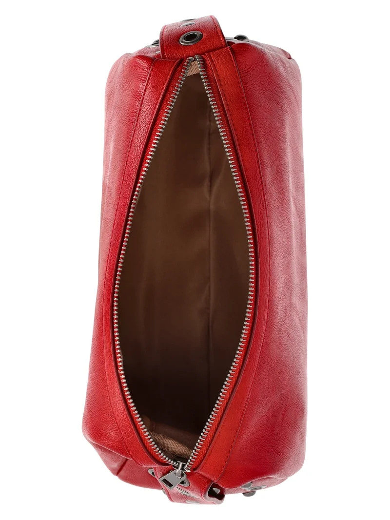 No Boundaries Women's Faux Leather Studded Moto Shoulder Bag, Carmine Red | Walmart (US)