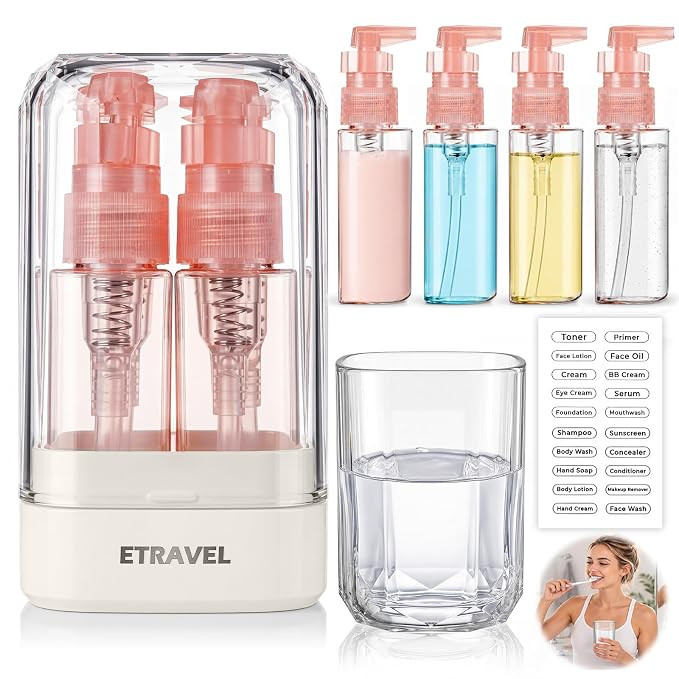 Mifoci 5 in 1 Travel Dispenser Bottle with Clear Cup, 4 Pack 35ml, Pink | Amazon (US)
