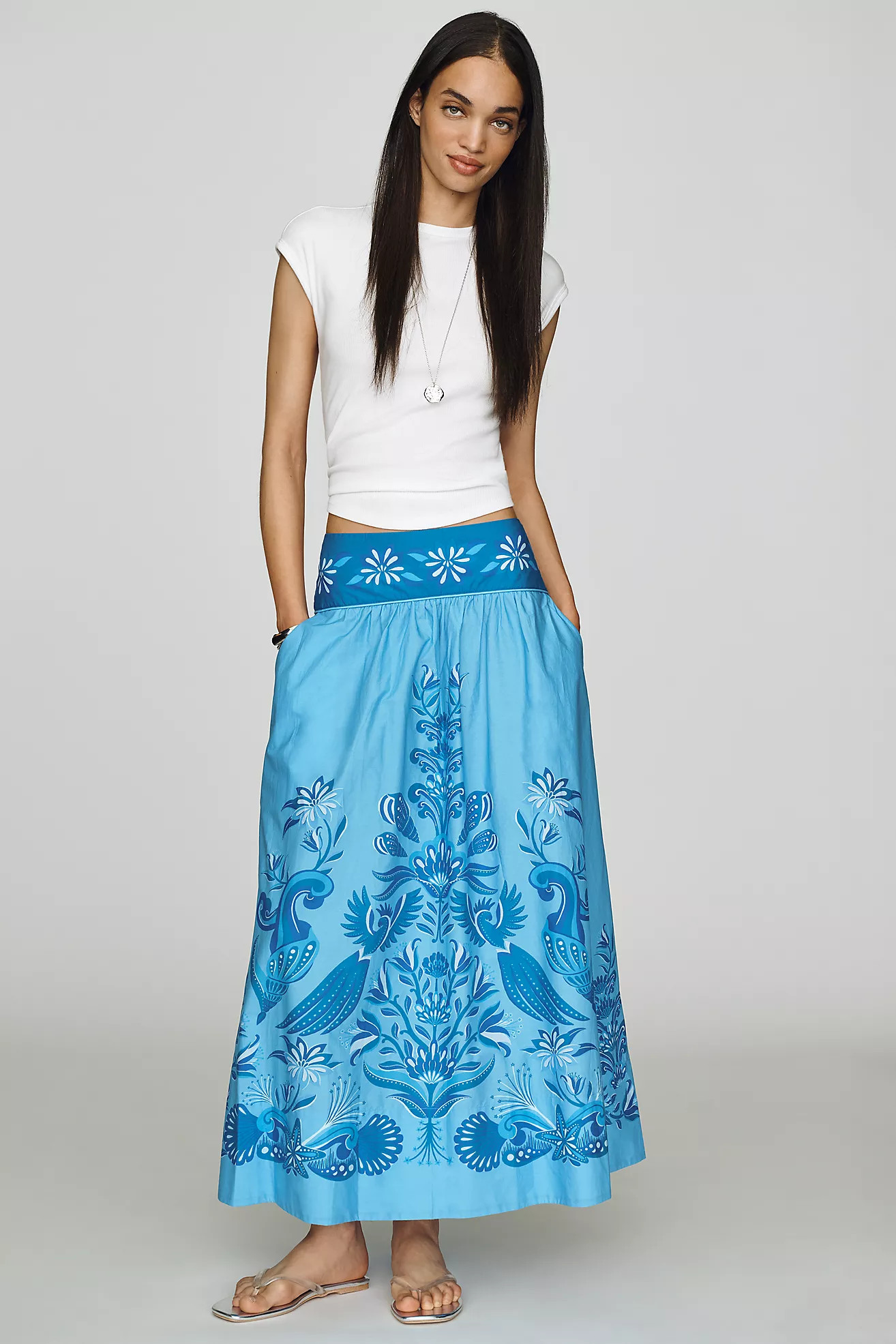 Farm Rio Printed Hibiscus Midi Skirt | Anthropologie (US)