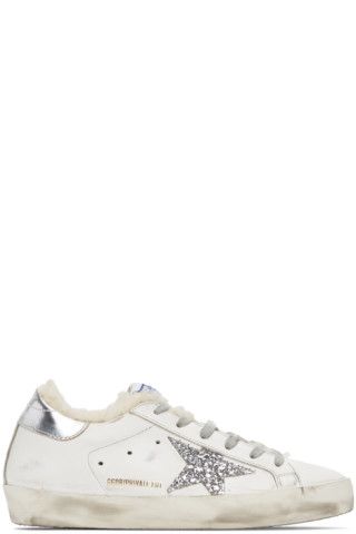 SSENSE Exclusive White & Silver Super-Star Shearling Sneakers | SSENSE