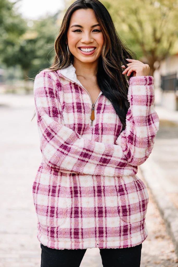 Better Get Going Pink Plaid Pullover | The Mint Julep Boutique