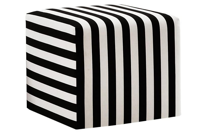 Baker Ottoman, Black/White Stripe | One Kings Lane